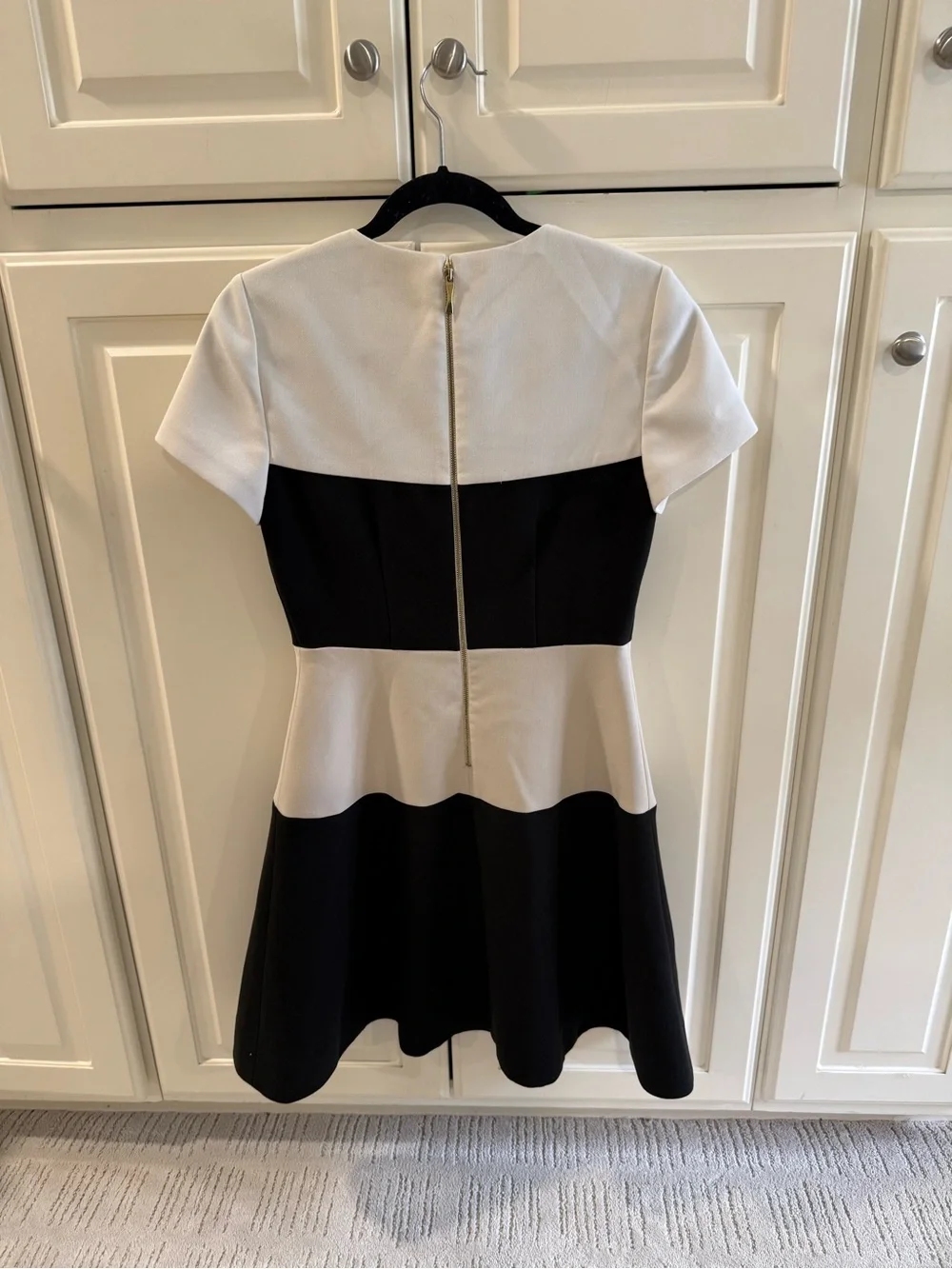 Black and White Colorblock Fit-and-Flare Dress